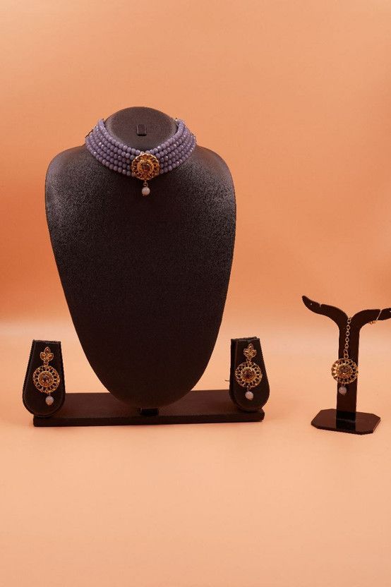 Brass, Plastic Gold-plated Purple Jewel Set  (Pack of 1)