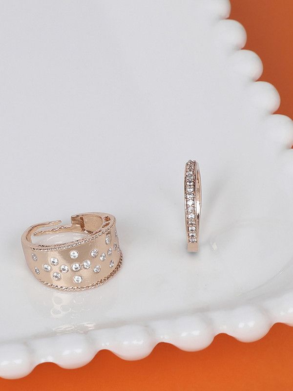Set of 2 Rose Gold Rings Brass Cubic Zirconia Gold Plated Ring