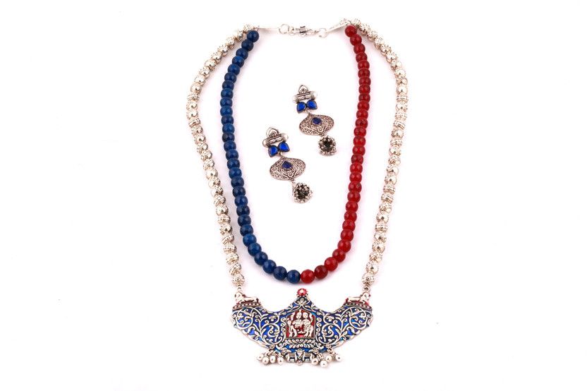 Crystal Silver Blue, Red, Silver Jewel Set  (Pack of 1)