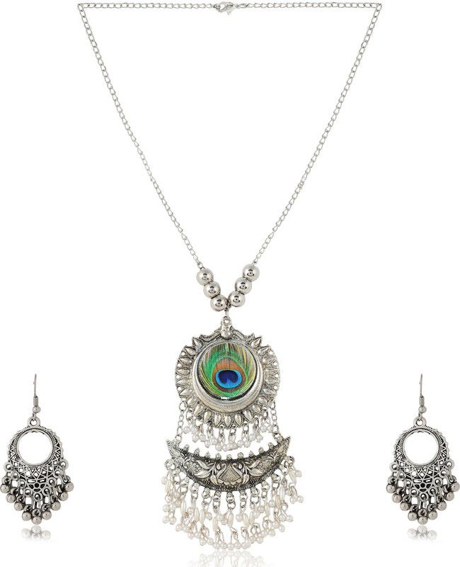 Alloy Silver Blue, Green Jewel Set  (Pack of 1)