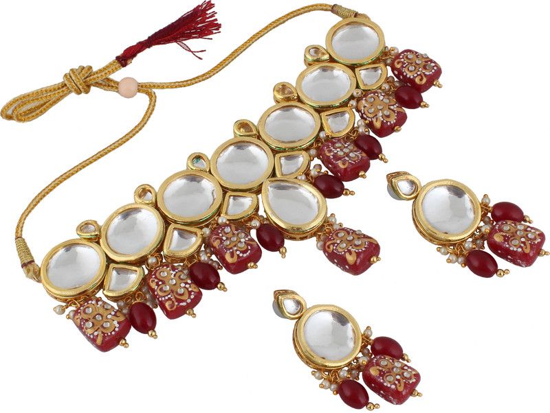 Copper Gold-plated Maroon Jewel Set  (Pack of 1)