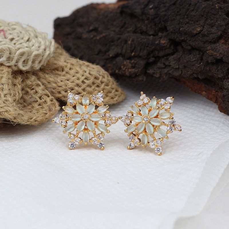 Premium star Sea Green ad earring Cubic Zirconia Brass Stud Earring