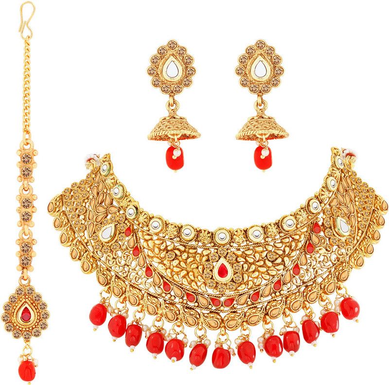 Alloy Gold-plated Red, Rose Gold Jewel Set  (Pack of 1)