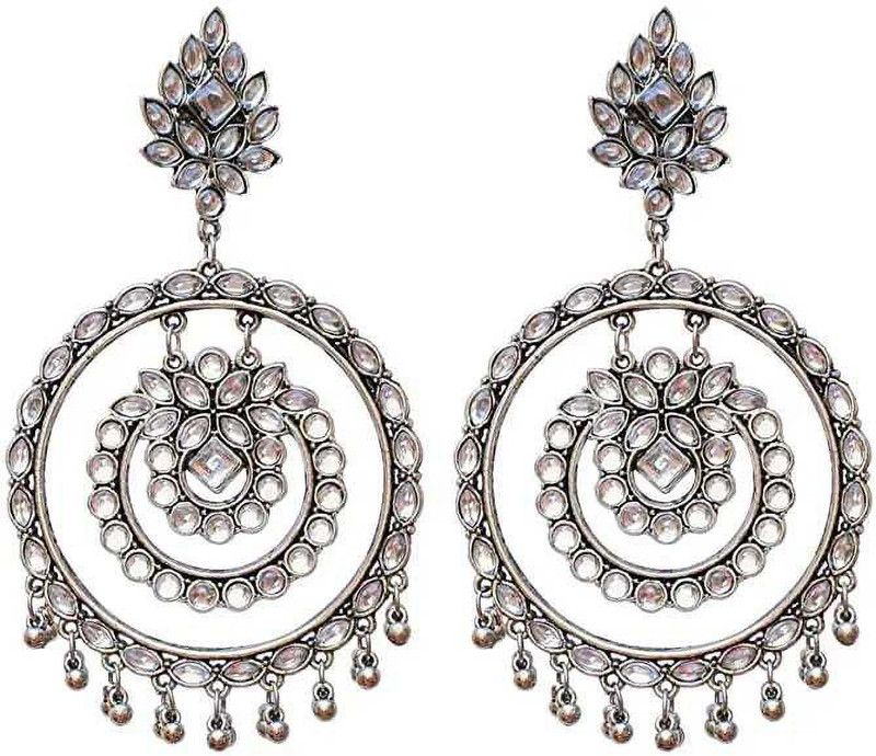FEEL PRETTY Traditional Base Metal and Mirror Earrings for Women & Girls, Silver German Silver Drops & Danglers