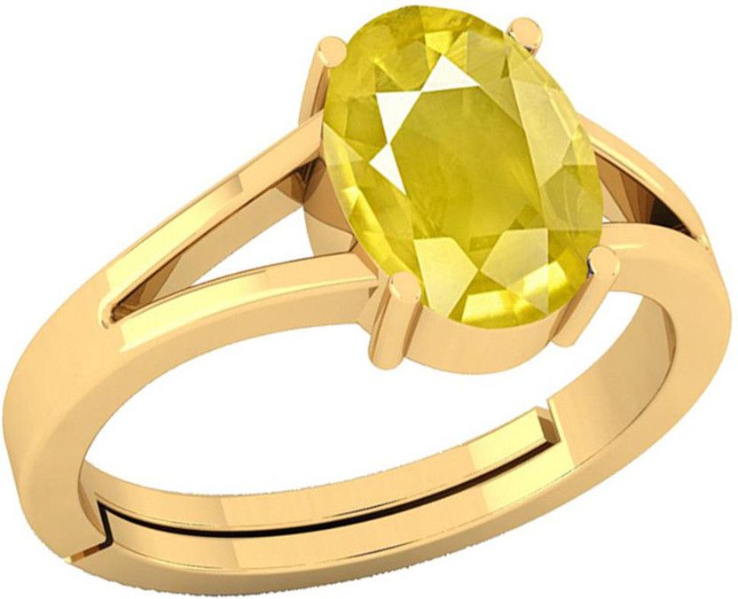 9.25 - 9.50 Ratti Yellow Sapphire Pukhraj Stone Panchdhatu Ring Brass Sapphire Rhodium Plated Ring