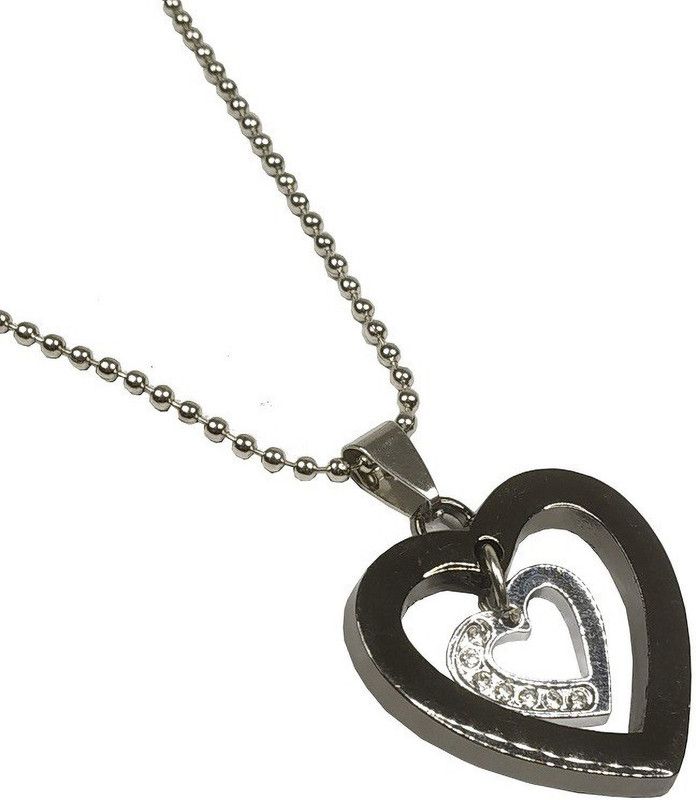 Black I Love You Heart Initial Small Heart With Diamond Nug Love Pendant Locket Stainless Steel