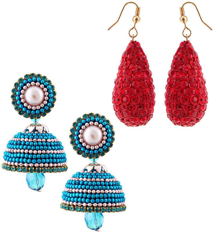 Two Handmade Multicolor Jhumki Set Lac, Brass Jhumki Earring