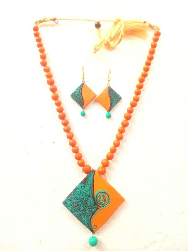 Terracotta Orange, Green Jewel Set  (Pack of 1)