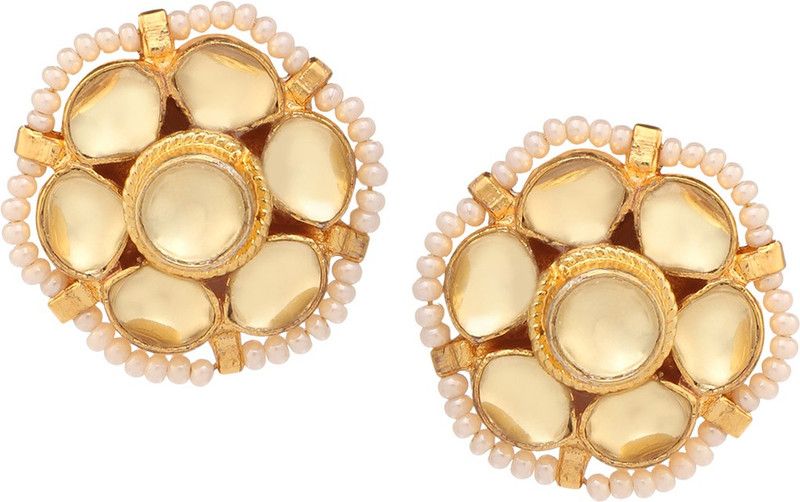 Micro Gold Polished Semi Precious Pearl Copper Stud Earring