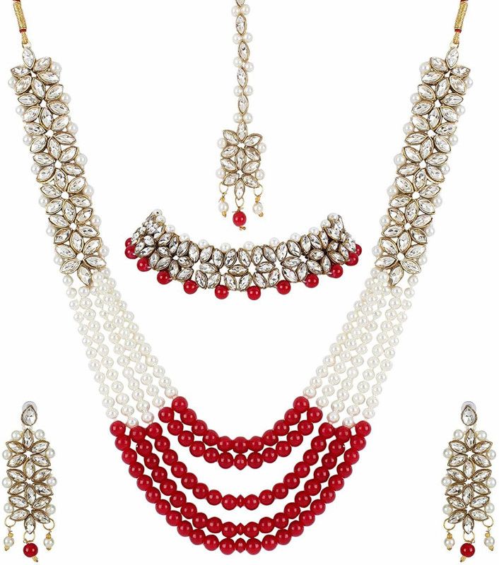 Brass Brass Red, White Jewel Set  (Pack of 1)