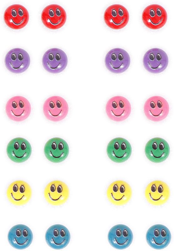 CrystalMulti Design Stud Earrings With Plastic Back for Women & Girls Pack of 12 Plastic Stud Earring