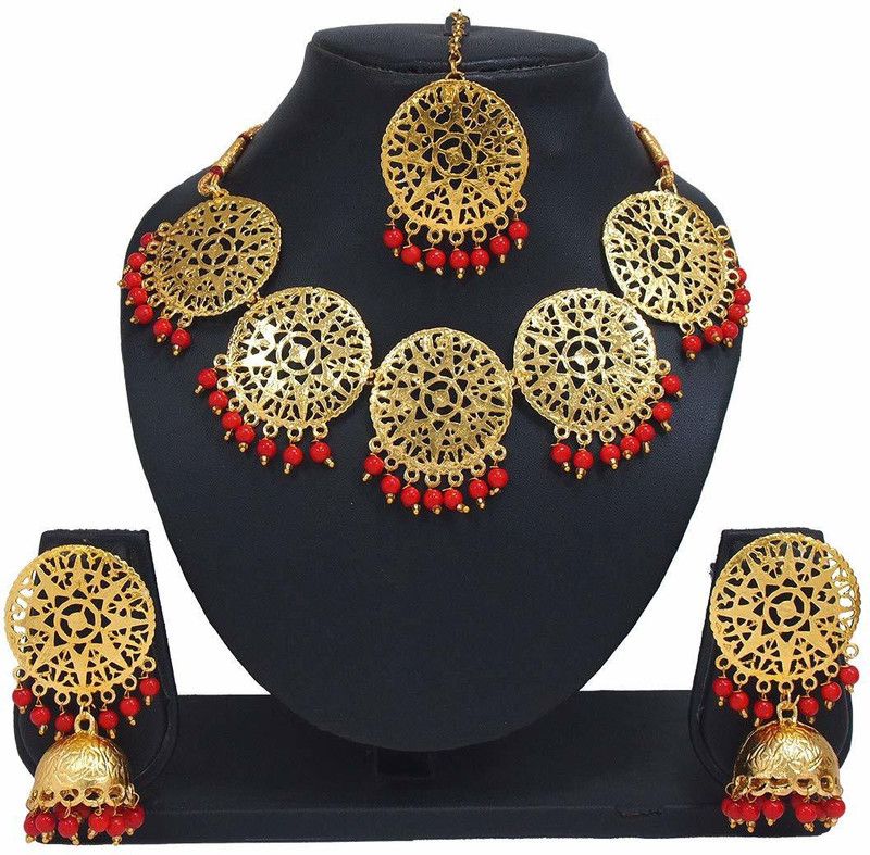 Brass Brass Gold, Red Jewel Set  (Pack of 1)