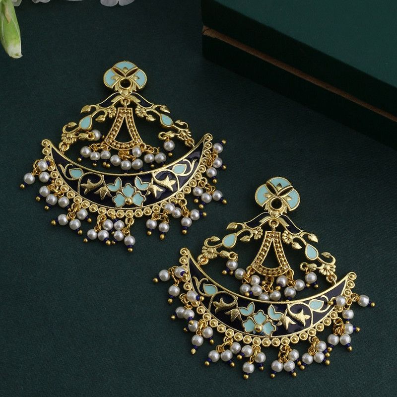 Tahira Royal Black Crescent Danglers Brass Chandbali Earring