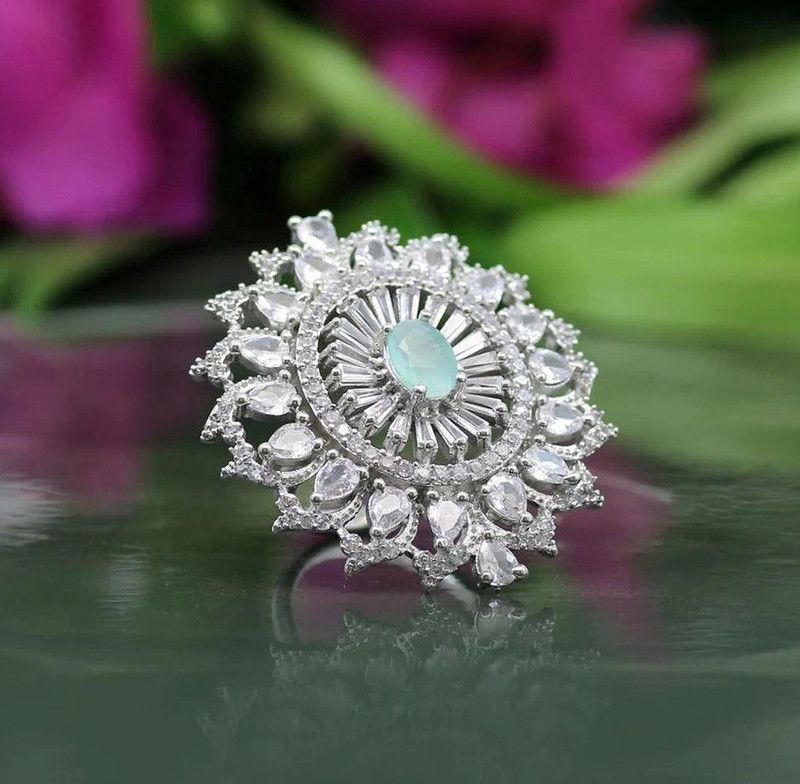 Brass Zircon Silver Plated Ring