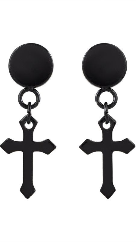 1 Pair of Stainless Steel Black Dumbbell Dangle Cross Charm Screw Back Ear Piercing Dumbbell Dangle Earring Spiritual Jewellery For Men Women Teens Alloy Stud Earring