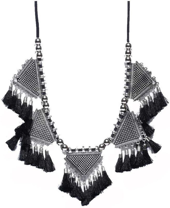 Oxidized Silver Choker Black Thred for women and girl Silver Plated Alloy Choker