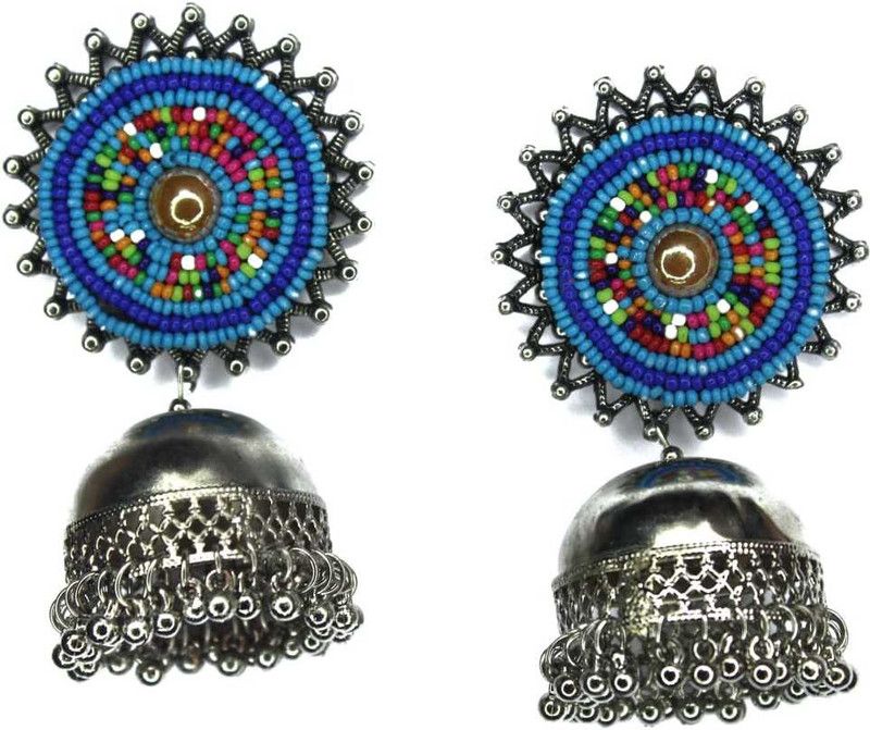 Oxidised Silver Jhumka Earrings/Blue/Women & girls/Party & dailywear/stone/ Alloy, Metal Jhumki Earring