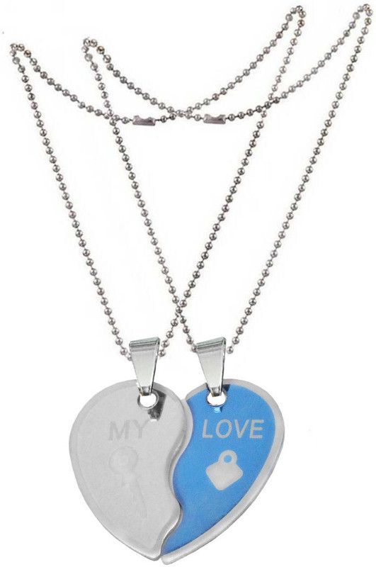 Valentine My Love Lock And Key Couple Locket With 2 Chain  Stainless Steel Pendant Set