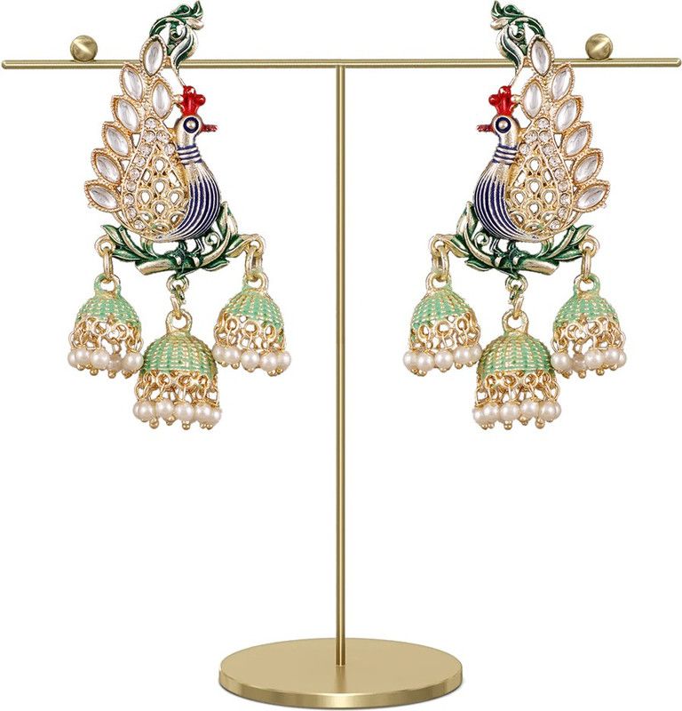 Dazzling Peacock Shape Multicolours Jhumki earring for women Alloy Jhumki Earring