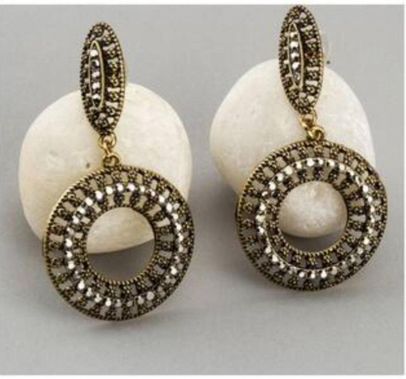 EXCLUSIVE CIRCULAR DESIGN OXSIDISED GOLD BRILLIANT DROP EARRINGS Copper Drops & Danglers
