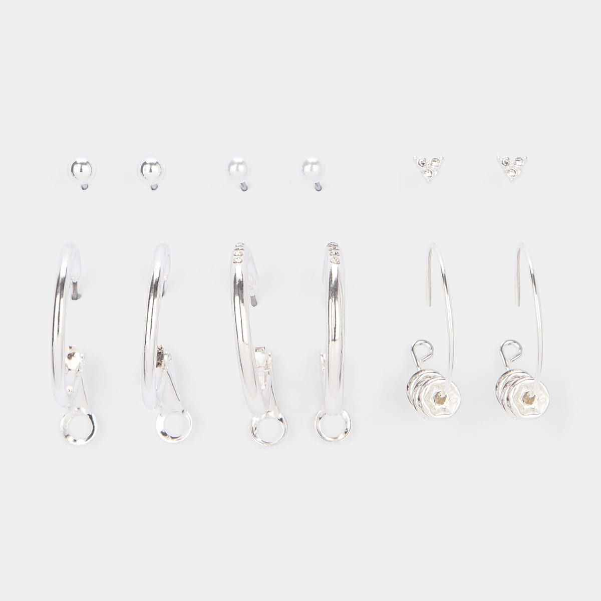 6 Pack Fine Rhondal Earrings - Silver Look