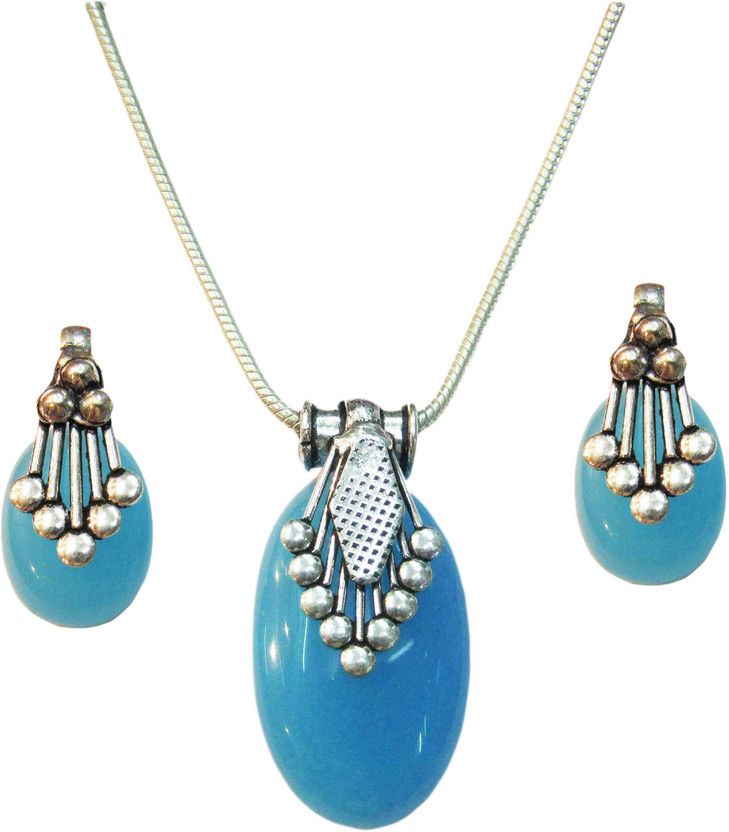 Alloy Silver Turquoise Jewel Set  (Pack of 1)