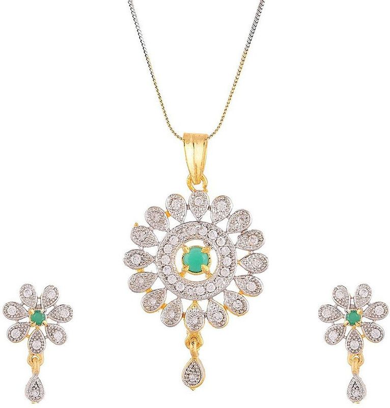 Alloy Gold-plated Gold, White, Green Jewel Set  (Pack of 1)