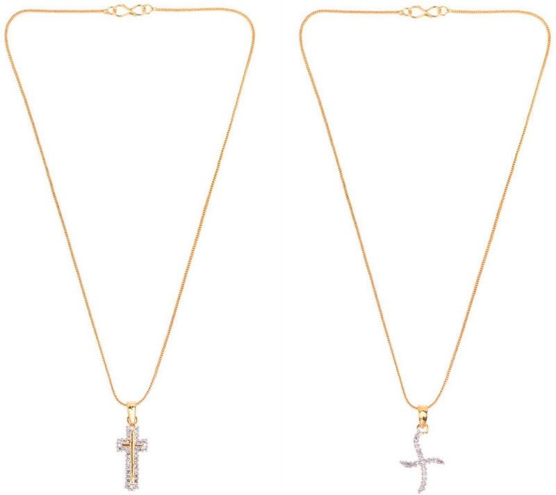 Cross Pendent Chain Gold-plated Cubic Zirconia Alloy Pendant