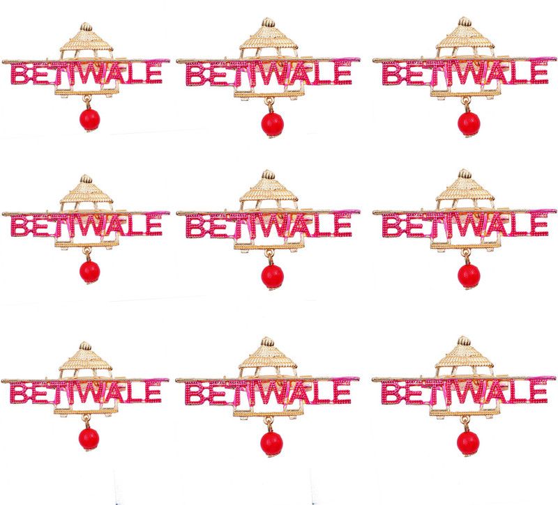 ADF Betiwale Gold Plated(Rajgharana Style ) Pearl Wedding Brooch (Pack Of 9) Brooch  (Red)