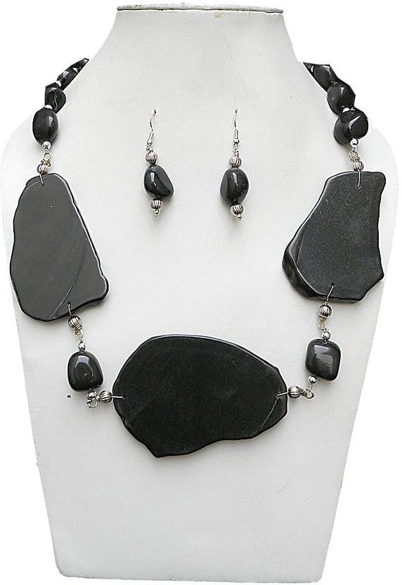 Stone, Alloy Silver Black Jewel Set  (Pack of 1)