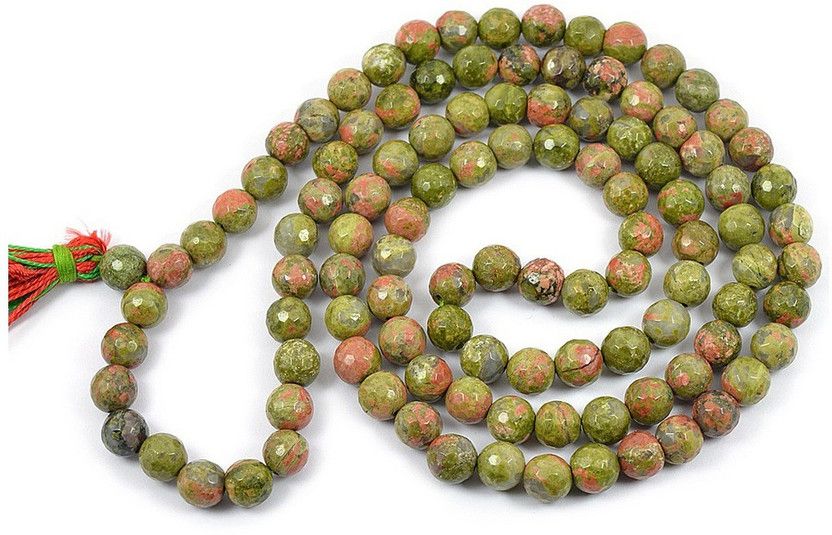 Unakite Mala 8 mm Diamond Cut 108 Beads Mala Semi Precious Gemstone Crystal Necklace Reiki Healing Stone Mala Jap Mala 32 Inch Approx For Unisex Beads, Crystal Crystal Chain