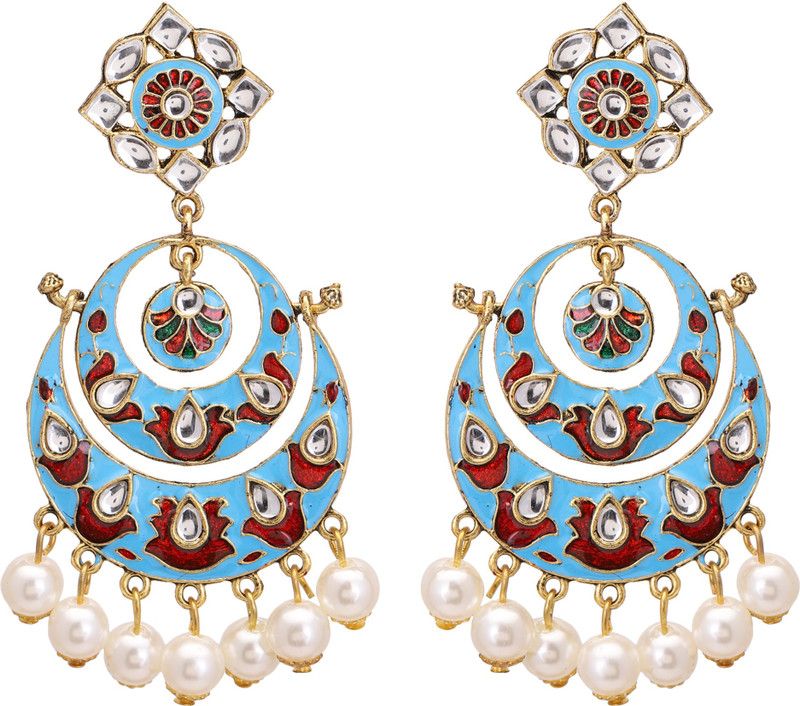 Designer Traditional Gold Plated Meenakari Kundan Stone Jhumka Jhumki Dangle Earrings for Women and Girls Alloy Drops & Danglers