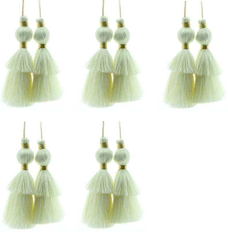 Fashionhaat Cream Color Tassel Latkan Dome Shape with Double Layered Cut, Suitable For suit Kurtis Gown Saree Blouse Dupatta Lehenga Set of 5 Pairs( Beige ) Brooch  (Beige)