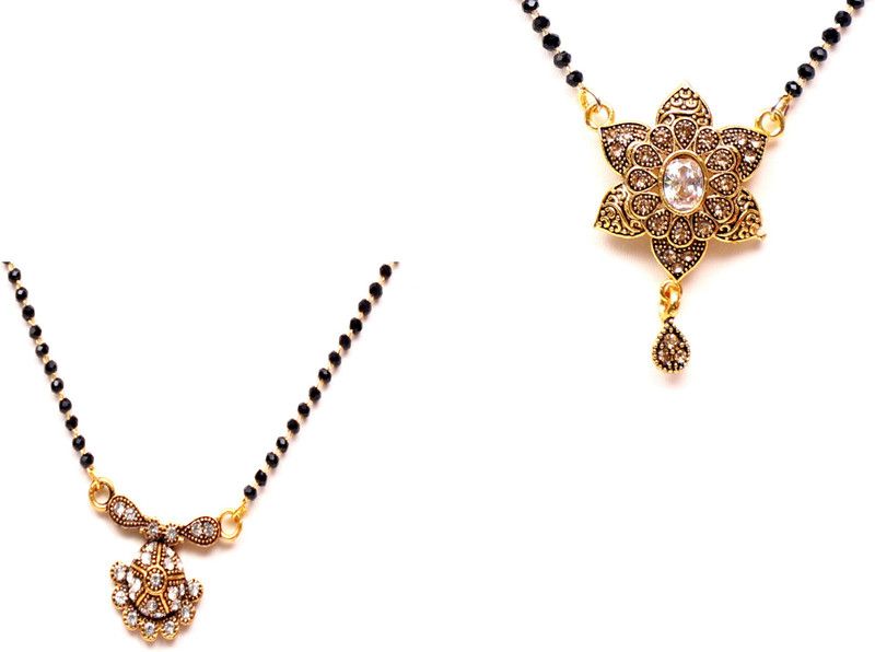 VSASA’s ANTIQUE AMERICANDIAMOND STUDDED MANGAL SUTRA with crystal mala forLadies Metal Mangalsutra