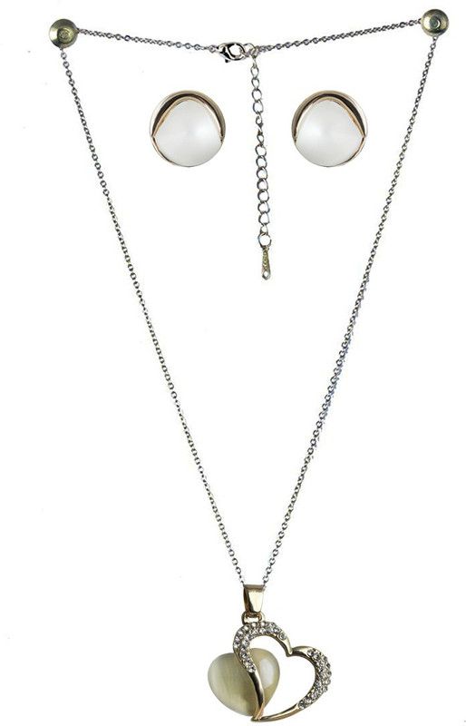 stylish ad necklace with earring set for women with heart Gold-plated Plated Brass Necklace