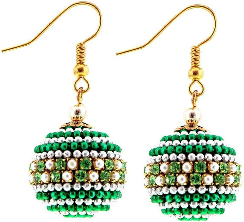 Handmade Paper Quilling Green N Silver Ball Jhumki Paper Drops & Danglers