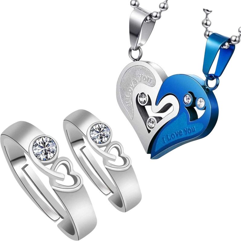 New Year Special Best Combo silver Ring With Blue Silver Pendant For Loved One Stainless Steel Ring Set