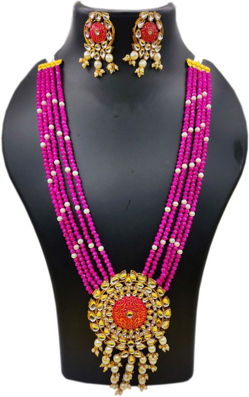Crystal Brass Ruby Red Jewel Set  (Pack of 1)