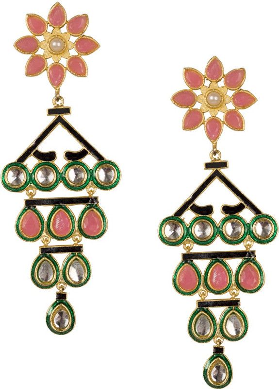 Gold Colour Plated Green Pink Drop Earring Cubic Zirconia Alloy Drops & Danglers