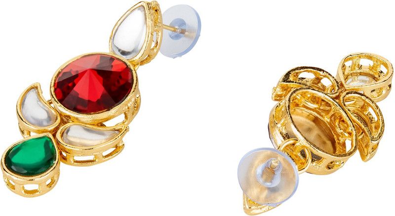Multi Colour Stone Floral Shaped Pearl Alloy Drops & Danglers