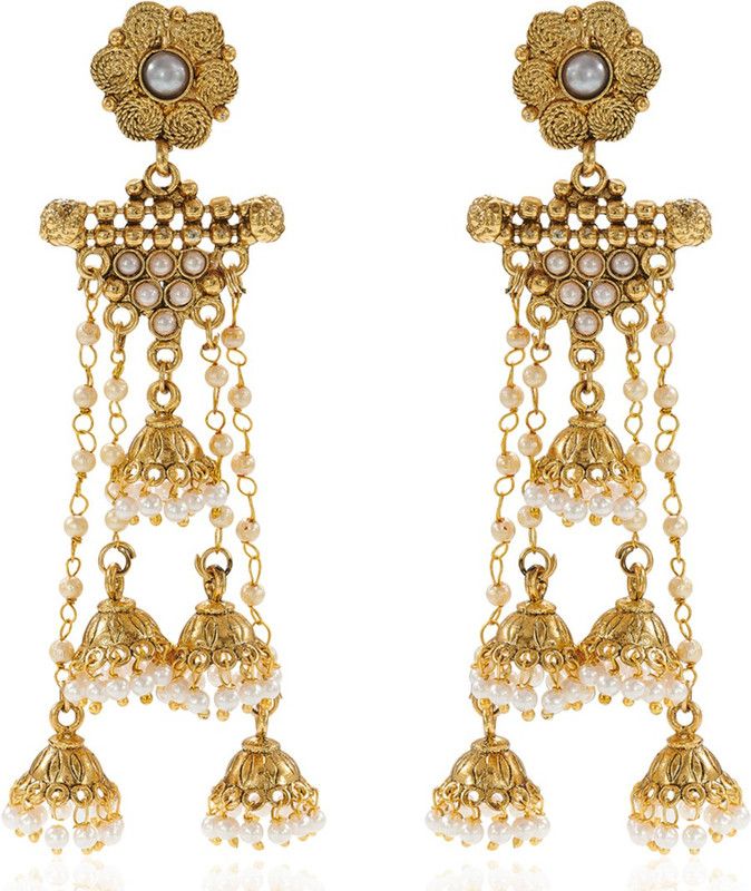 Pearl Tassel Hanging Brass Jhumki Earring