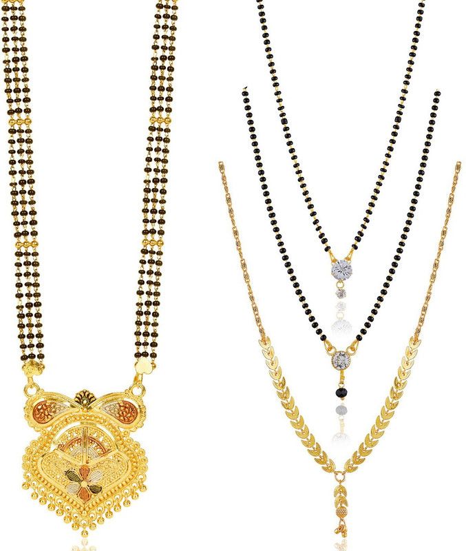 Traditional Necklace Pendant Gold plated Glorious Hand made 30 inch Long and 18 inch short diamond pack of 4 Mangalsutra/Tanmaniya/nallapusalu/Black Beads Mangalsutr For Women Gold long chain Brass Mangalsutra Brass Mangalsutra Brass Mangalsutra