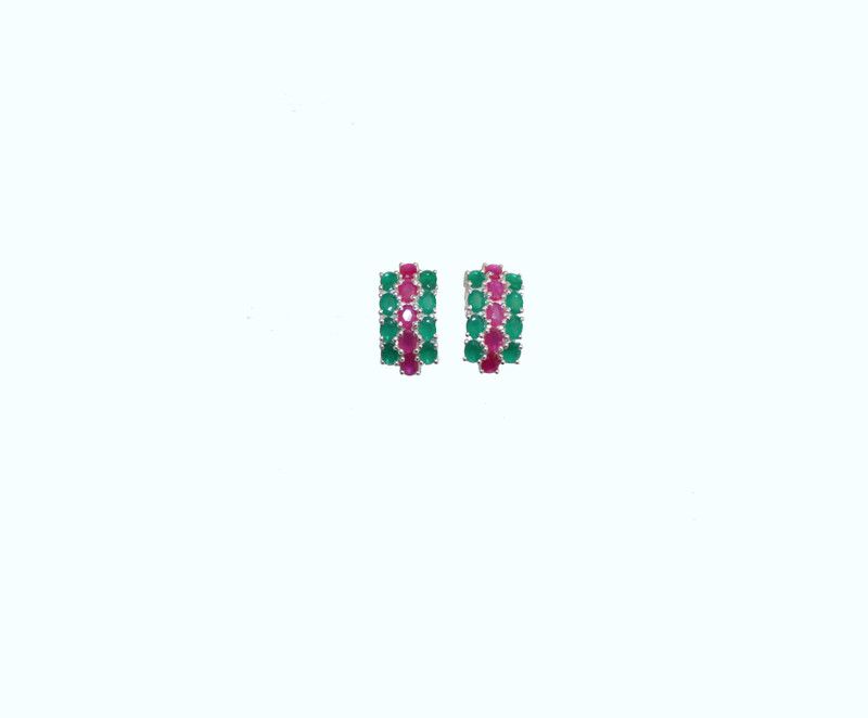 Oval, Green & Pink Imitation Clip-on Earrings Zircon Silver Stud Earring