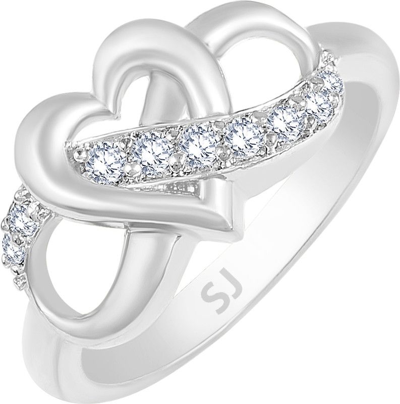 Center Solitaire Heart Alloy, Brass Cubic Zirconia Rhodium Plated Ring