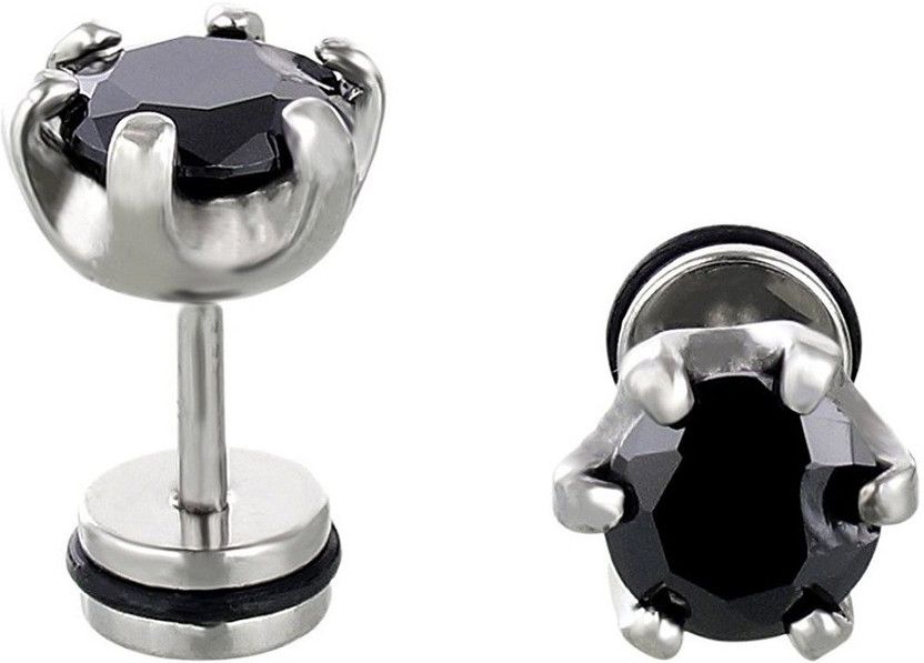 316L Steel Round Black Cubic Zirconia CZÂ  Cubic Zirconia Stainless Steel Stud Earring