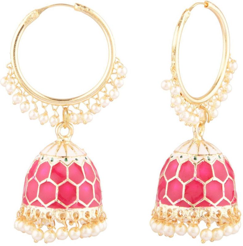 Women's Antique Beads Hoop Jhumka Earrings, Pink Alloy Jhumki Earring, Hoop Earring