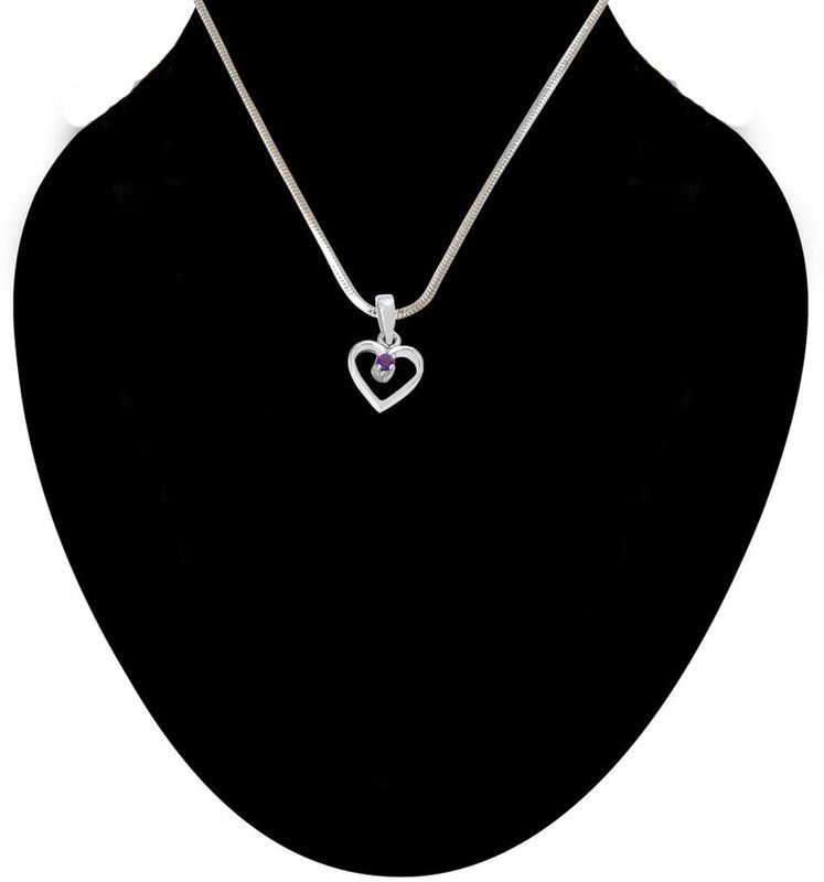 Heart Shaped Purple Round Amethyst in 925 Sterling Silver Pendant with 18 IN Chain (SDP502) Silver Amethyst Sterling Silver Pendant