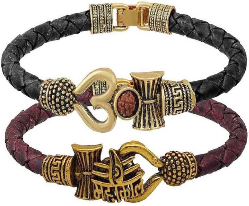 Metal, Leather Gold-plated Bracelet Set  (Pack of 2)