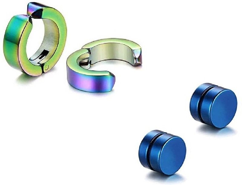 Clip-on Press Unisex Stud, Non-Piercing Hoop Earrings for Men(Pack of 2 Pairs)27 Stainless Steel Stud Earring