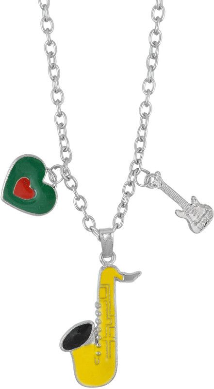 Alloy Yellow Saxophone musical Fashion pendant Men Women Silver Brass Pendant